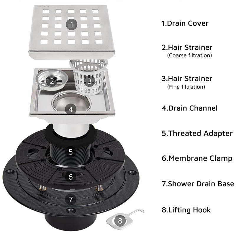 Brush Grey Shower Floor Grate Drain