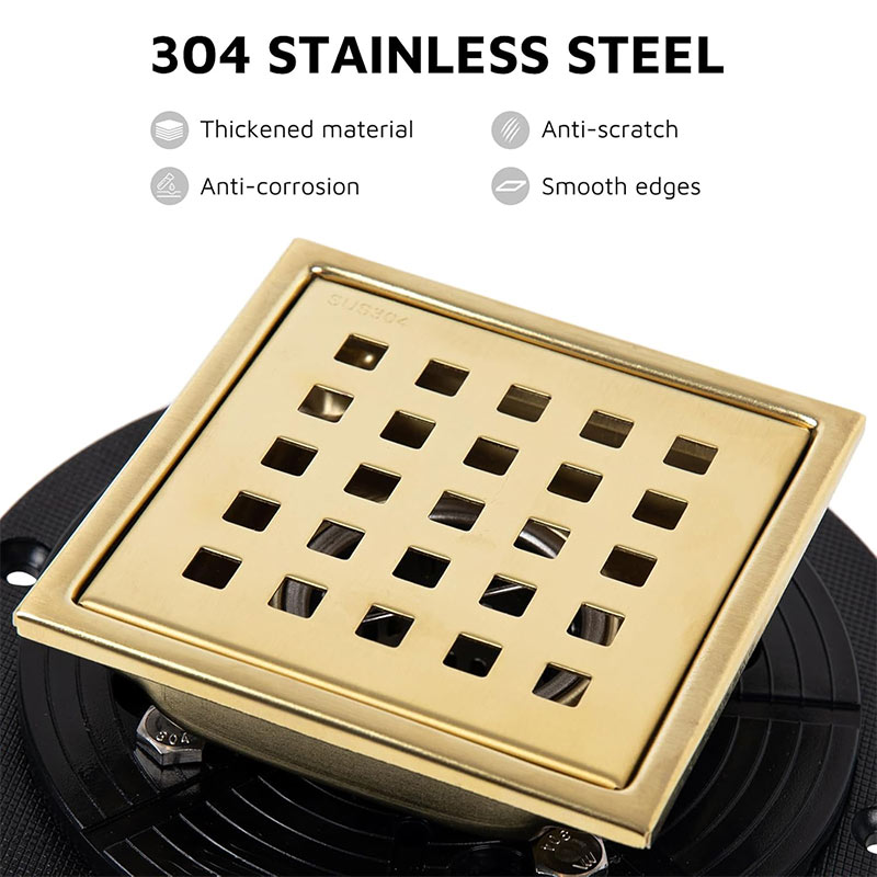 Brush Gold Stainless Steel Shower Drain Grate
