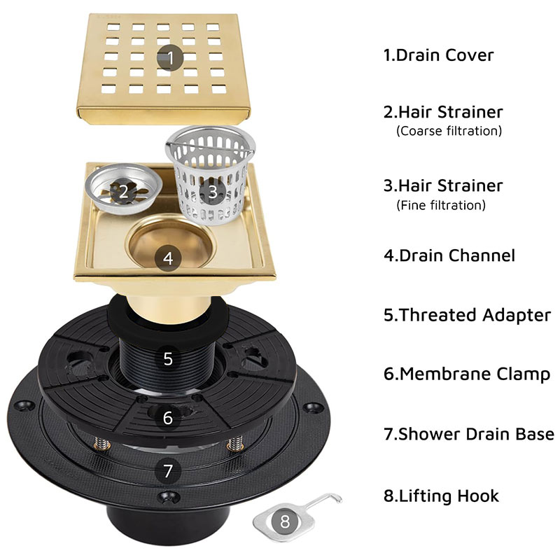 Brush Gold Stainless Steel Shower Drain Grate