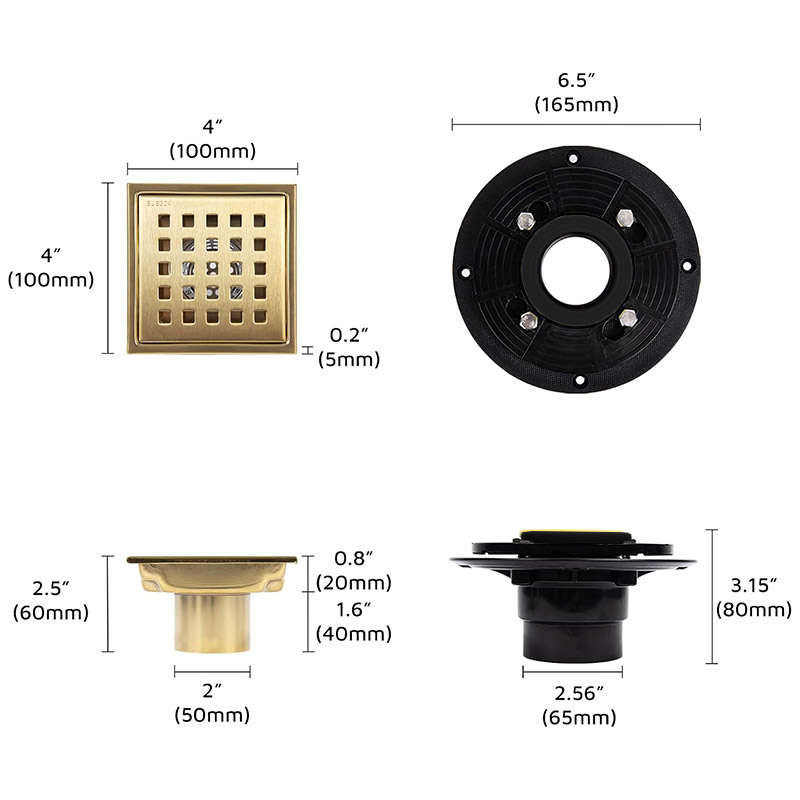 Brush Gold Stainless Steel Shower Drain Grate
