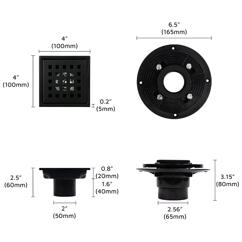 Stainless Steel Black Shower Floor Drain