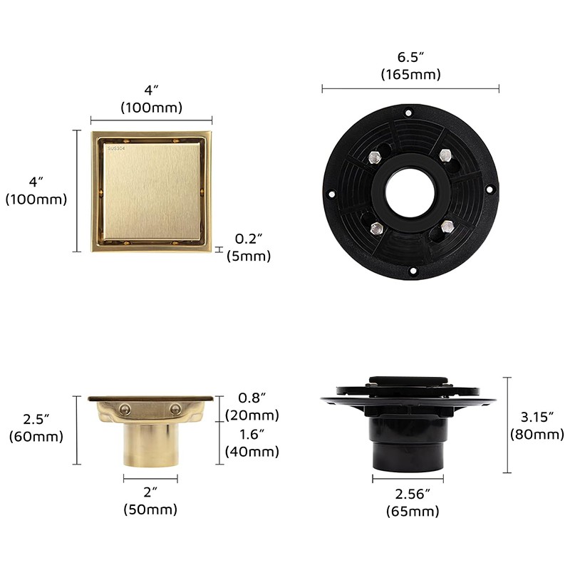 Brushed Gold Square Shower Drain