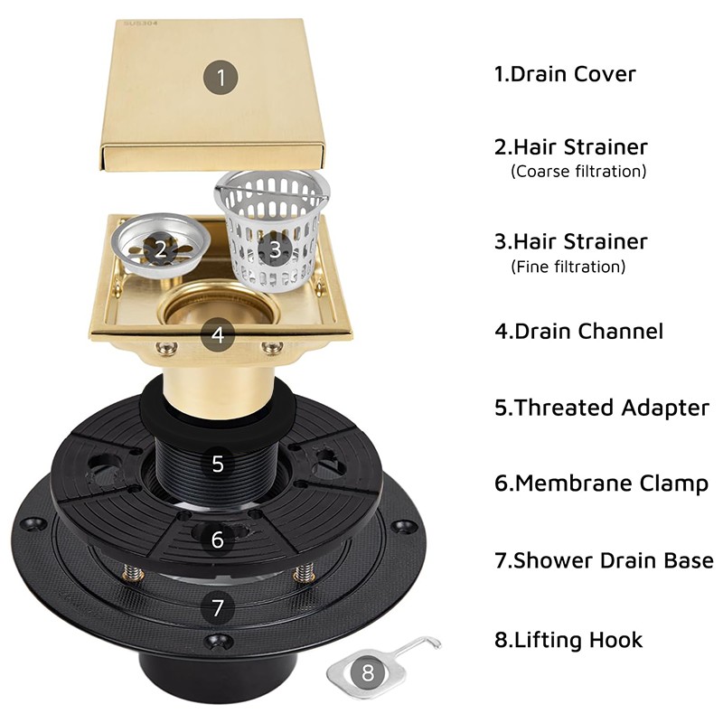 Brushed Gold Square Shower Drain