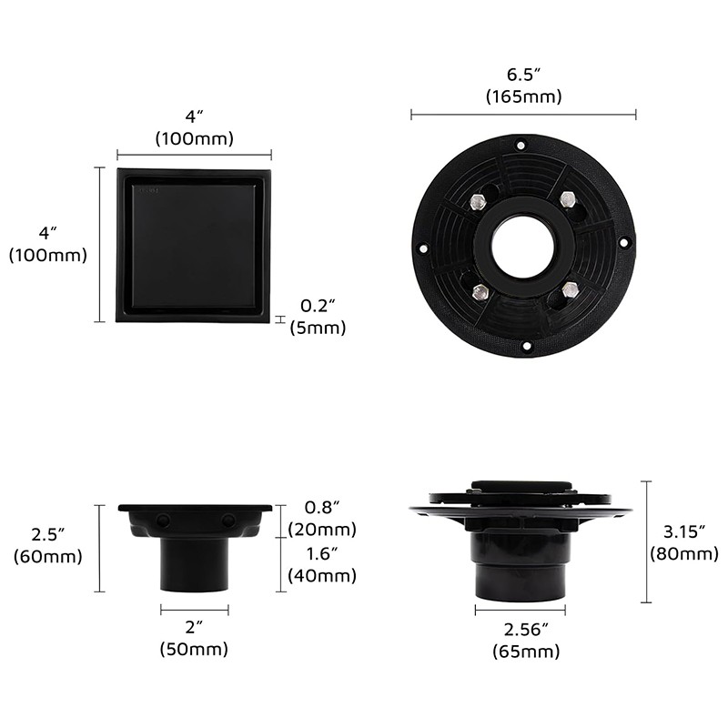 Matte Black Floor Drain With Flange