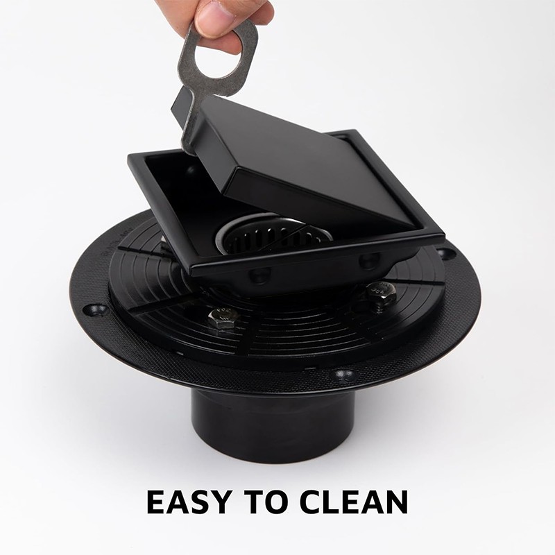 Matte Black Floor Drain With Flange