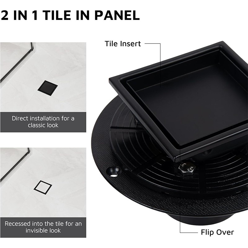 Matte Black Floor Drain With Flange