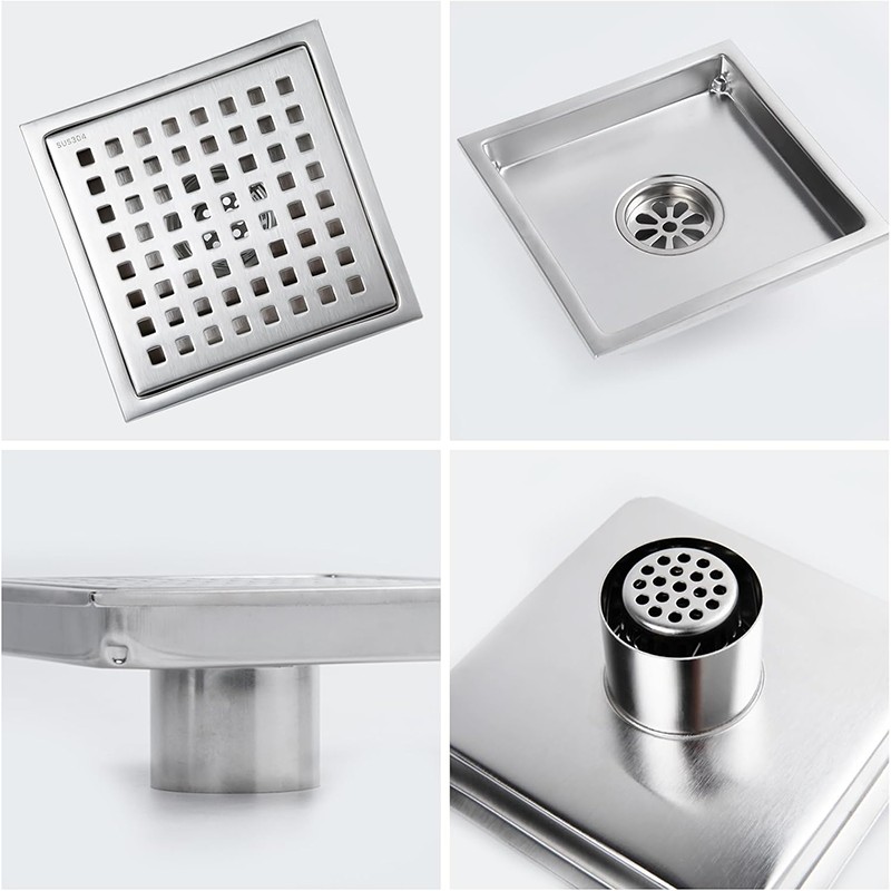 Brushed 6 Inch Square Shower Drain