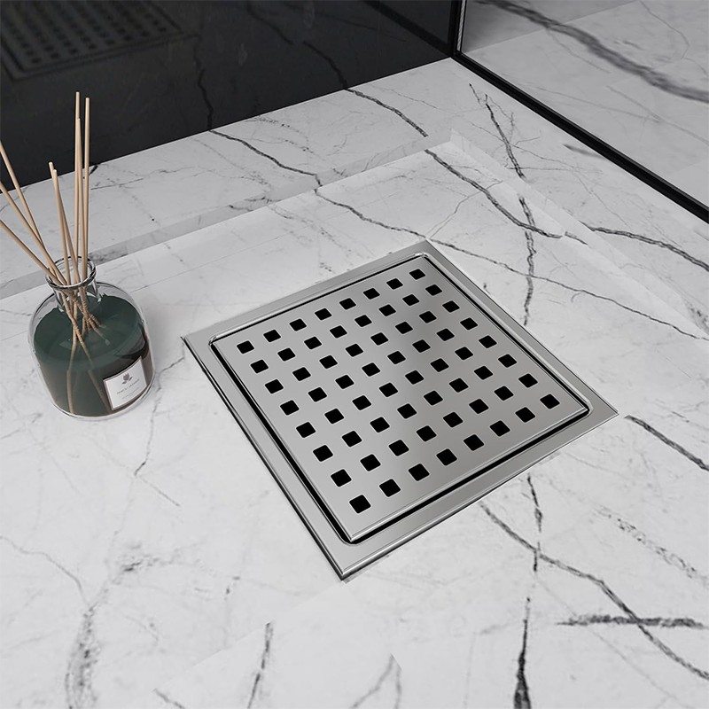 Brushed 6 Inch Square Shower Drain
