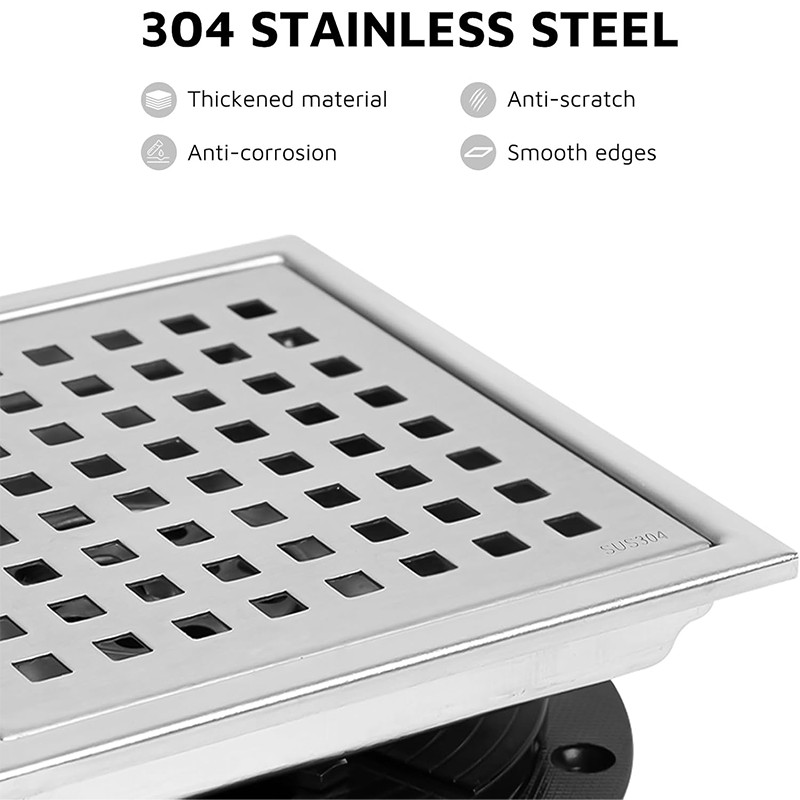 Brushed 6 Inch Square Shower Drain
