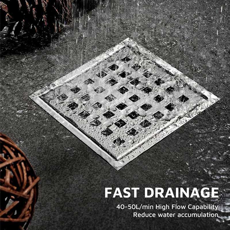 Brushed 6 Inch Square Shower Drain