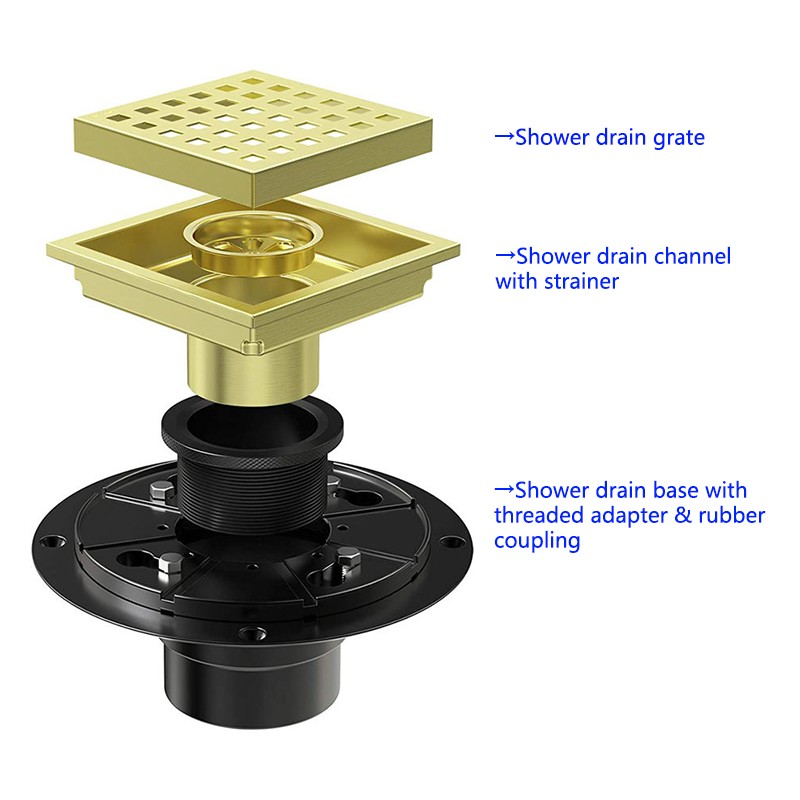 Brushed Gold Stainless Steel Shower Grate Drains