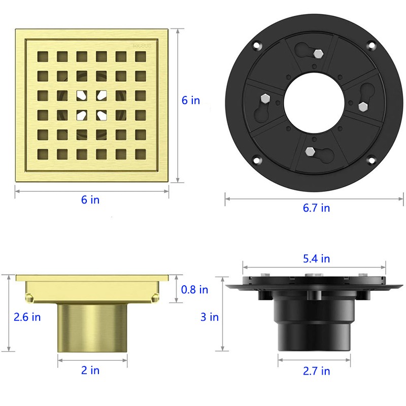 Brushed Gold Stainless Steel Shower Grate Drains