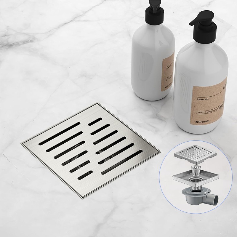 Brushed Steel Square Shower Grate