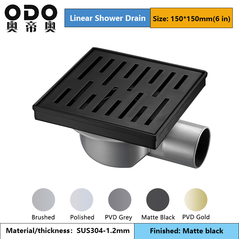 6 Inch Matte Black Shower Grate