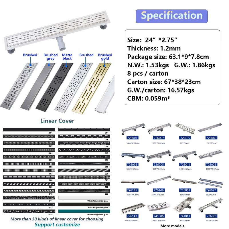 24 Inch Long Floor Drain for Shower
