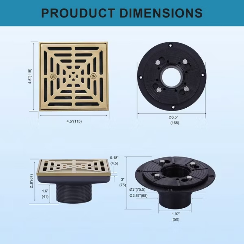 4.5inch Square Anti-Odor Floor Drain