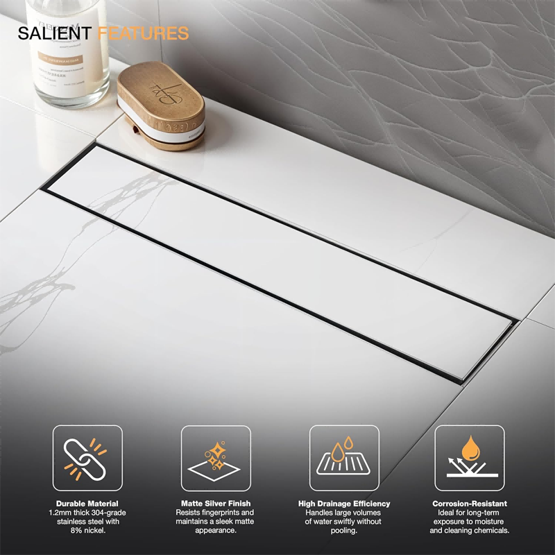 40cm Bathroom Linear Shower Drain Tile Insert