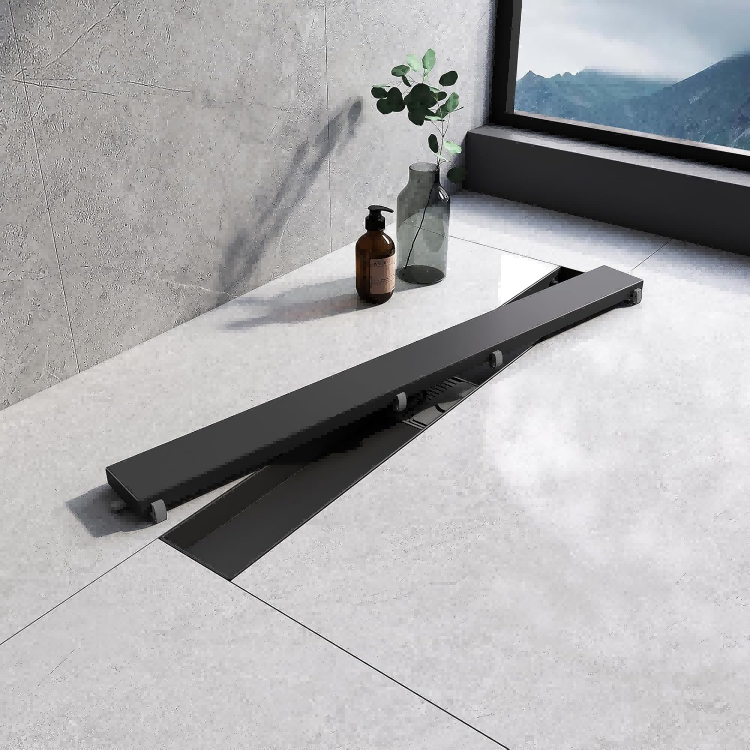 60cm Matte Black Shower Drain Kit
